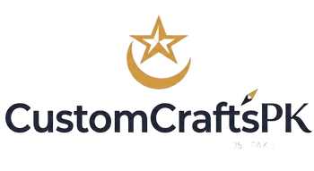 Logo of CustomCraftsPK with a star and crescent moon design on a white background